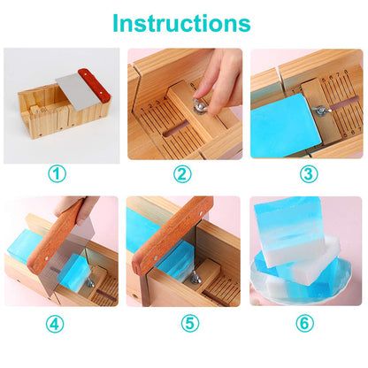 UHAPEER DIY Soap Silicone Mold Set 9 Pieces, Adjustable Wooden Soap Cutter Kit, Handmade Soap Making Tool, Soap Making Kit with Wooden Box, Silicone Soap Mold