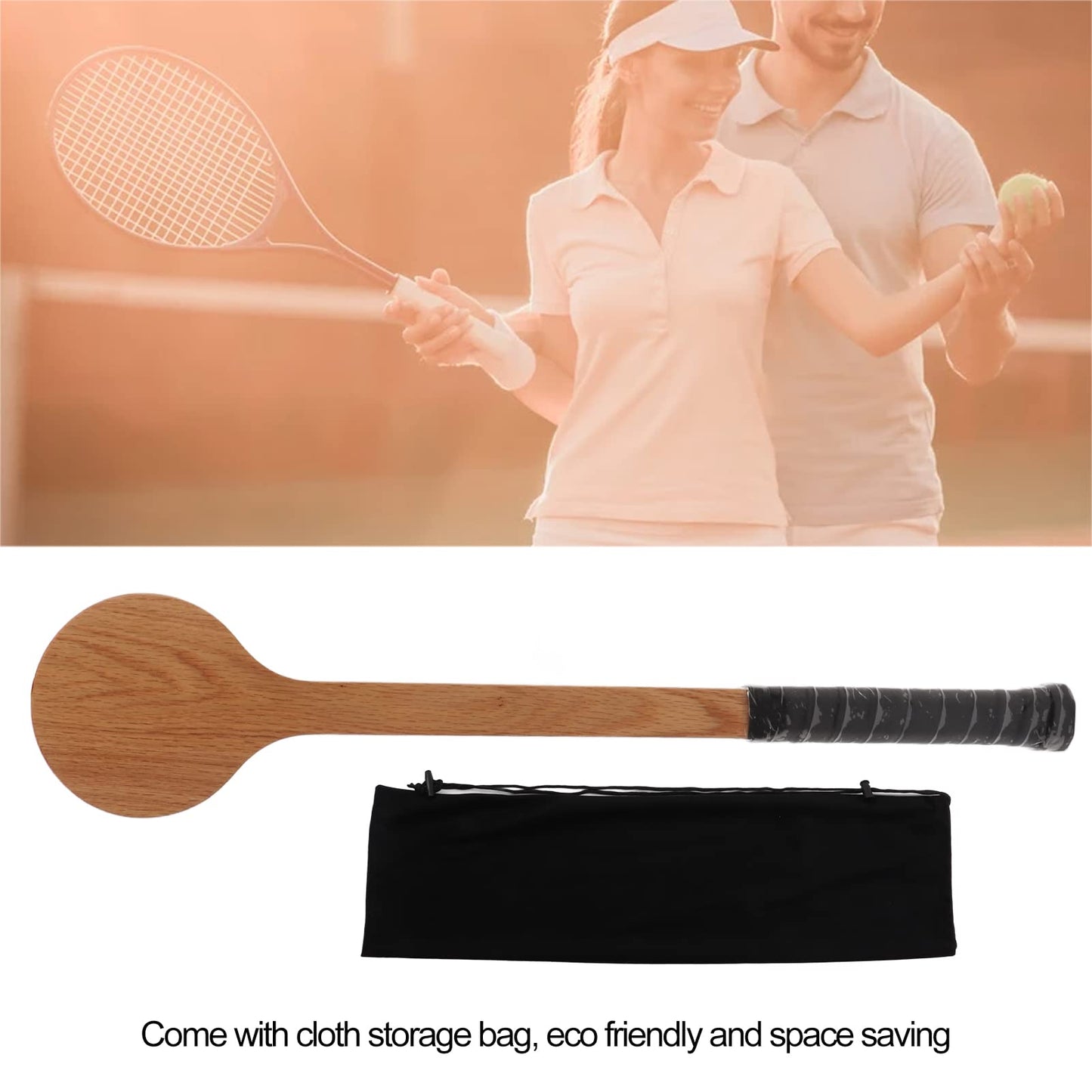 Wooden Tennis Pointer, Professional Wooden Spoon Tennis Sweet Pointer Training Aid, Wood Tennis Spoon for attaching practice tennis rackets with storage bag for beginners (60cm)