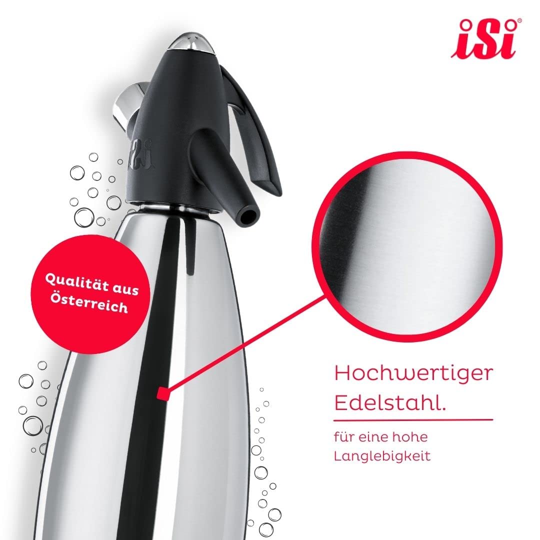 iSi siphon, soda maker for carbonated water, includes stainless steel bottle, adds carbonation to water, ideal for drinks & cocktails, black, 8.5 x 8.5 x 31.5 cm
