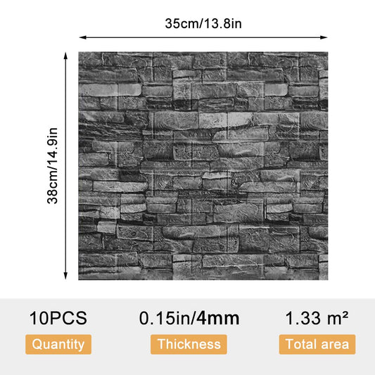 Honeyhouse 10Pcs 3D Wall Panels Self-Adhesive Wallpaper Brick, Wall Cladding Stone Effect DIY Waterproof Self-Adhesive Wall Stickers for Kitchen, Kids Room, Living Room
