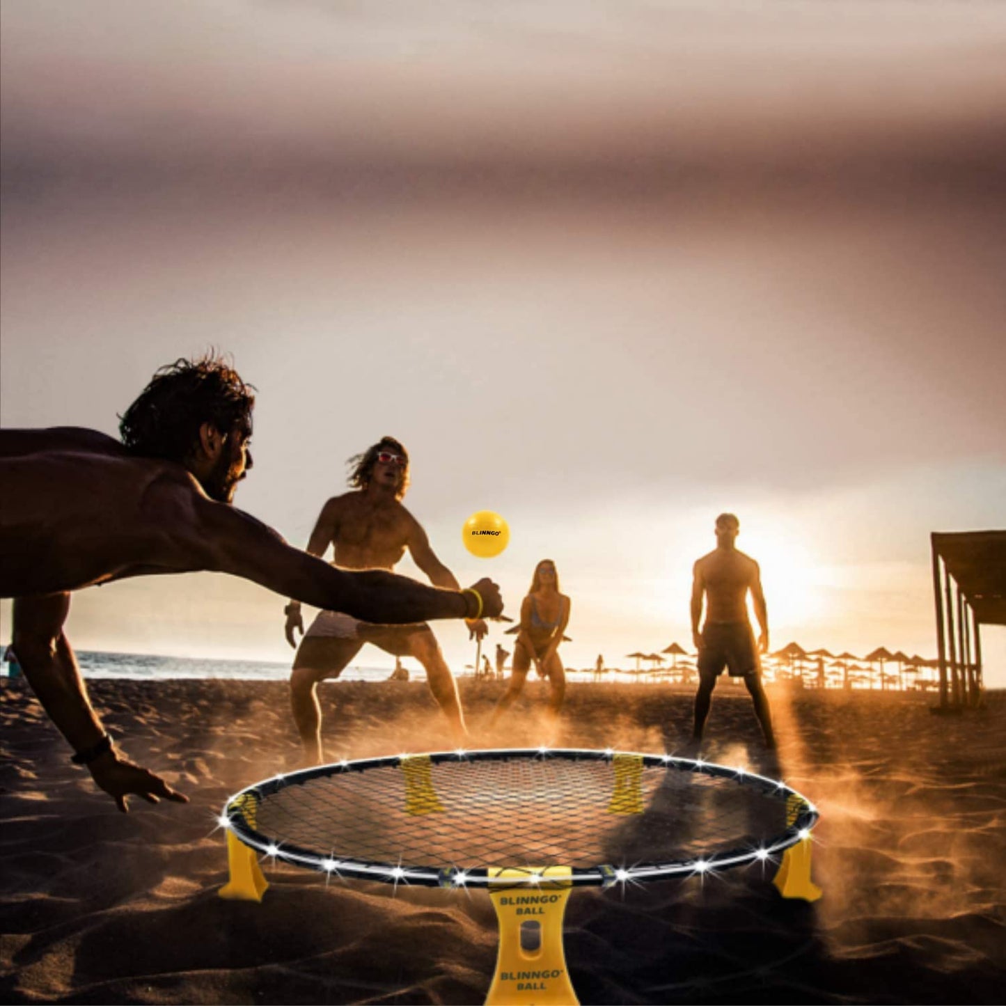 Mookis Blinngoball Outdoor Roundnet Game Set, includes game net, 3 balls, drawstring bag, ball pump with 1 needle, and instruction manual and more.