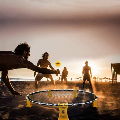 Mookis Blinngoball Outdoor Roundnet Game Set, includes game net, 3 balls, drawstring bag, ball pump with 1 needle, and instruction manual and more.