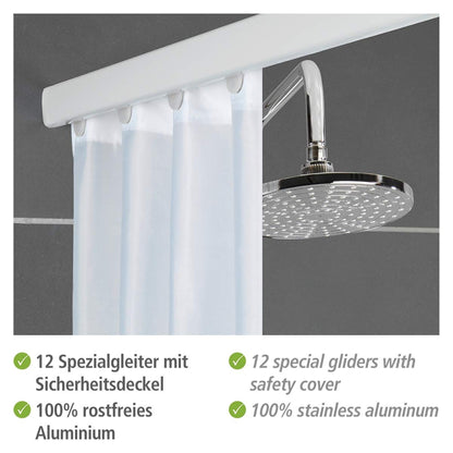 WENKO Telescopic Shower Curtain Rail Era White, extendable rail made of rust-free aluminum, for hanging all shower curtains, including attachment without drilling, 75-125 x 2 x 3.5 cm