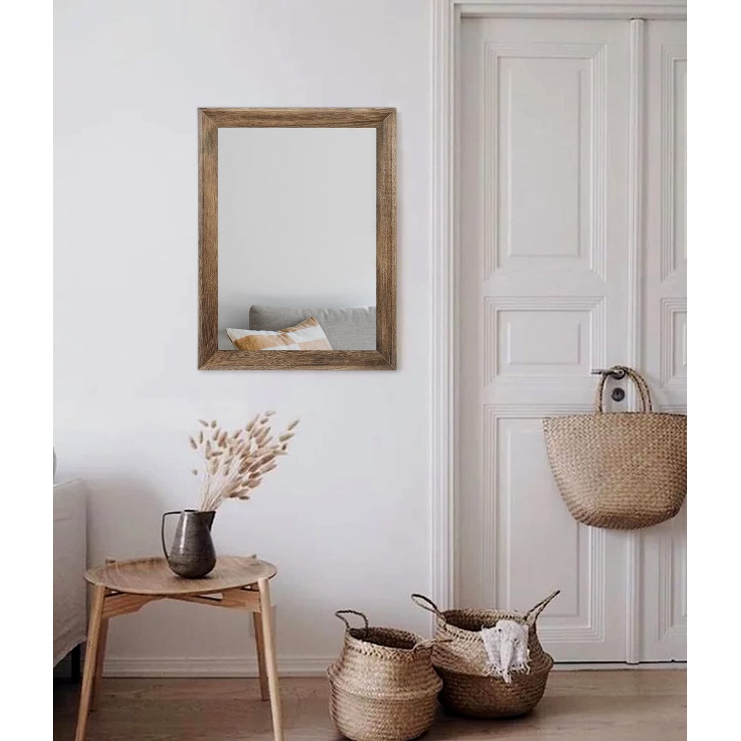 AAZZKANG Rustic Wood Mirror Rectangular Decorative Large Wall Mirror 50x40cm with Frame Bedroom Living Room Bathroom Hanging Mirror Brown
