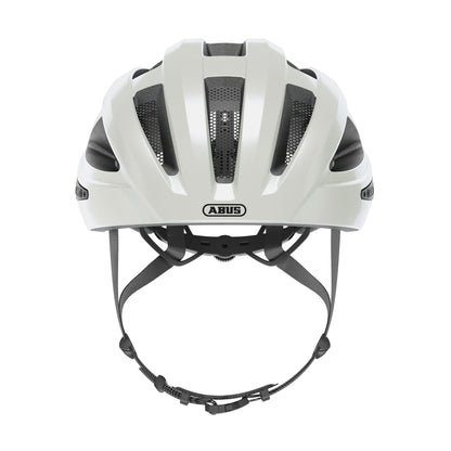 ABUS road bike helmet Macator - sporty bike helmet for beginners - also suitable for riders with ponytails - for ladies and gentlemen - glossy white, size M