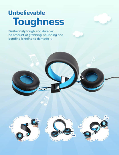 iClever Kids Headphones 2 Pack, Wired Headphones for Kids with MIC, Volume Control Adjustable Headband, Foldable On-Ear Headphones for School Plane