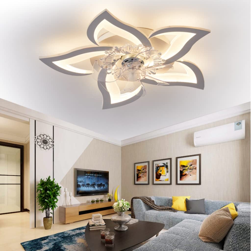 LED ceiling fan with lighting, 50W dimmable (3000K-6000K) ceiling light with fan, quiet reversible ceiling fan with lamp for living room bedroom dining room lights 69cm
