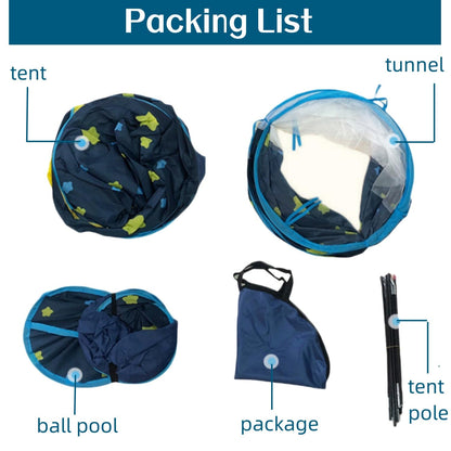 Benebomo play tent with tunnel, 3 in 1 play tent, ball pit with tunnel, crawl tunnel with tent, outdoor/indoor garden playhouse tent for boys girls.