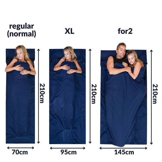 Silkrafox Cotton XL extra large cotton sleeping bag with zipper and pillow pocket. Lightweight summer sleeping bag liner for travel, small and thin with blue color and pocket.