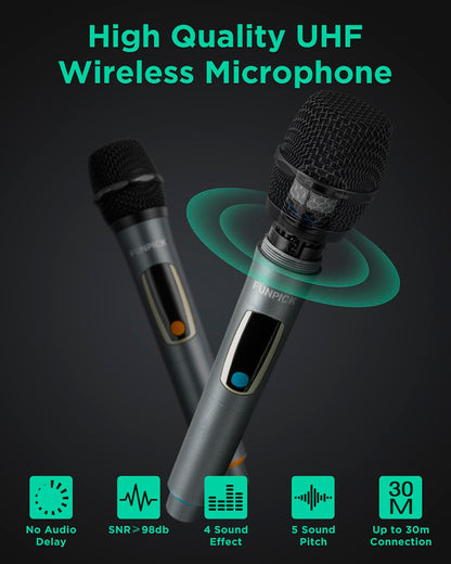 Karaoke machine with 2 microphones, Bluetooth portable PA system for adults, 10-inch speaker supports live streaming, DJ lights/FM radio/recording, YouTube, TikTok.