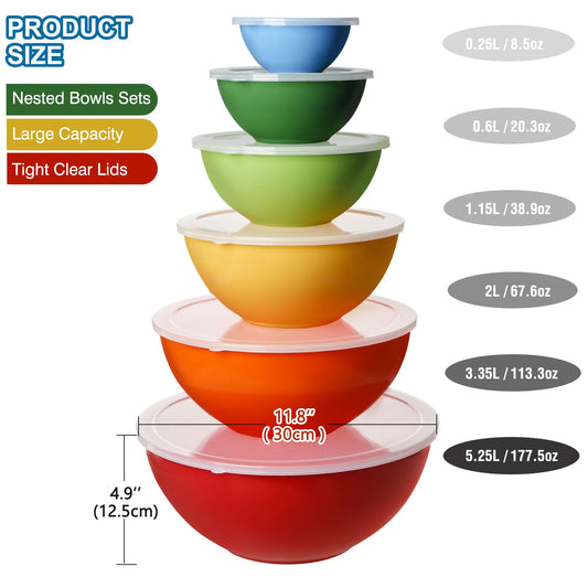 Greentainer salad bowl set with lid, 12-piece plastic mixing bowl set, Stackable mixing bowls with lids for kitchen, Large bowl for baking, Mixing bowls ideal for mixing and serving.
