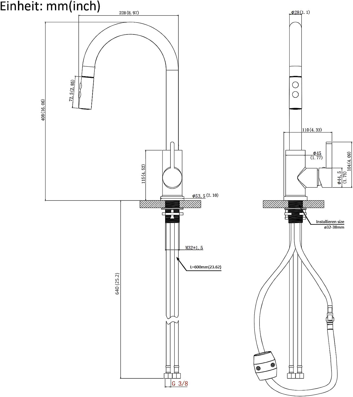 Black Kitchen Faucet, High Pressure Pull-Out 360° Swivel Kitchen Tap, Single Lever Sink Faucet with 2 Spray Modes, High Arc Kitchen Mixer Tap, Pull-Out Stainless Steel Kitchen Faucet.