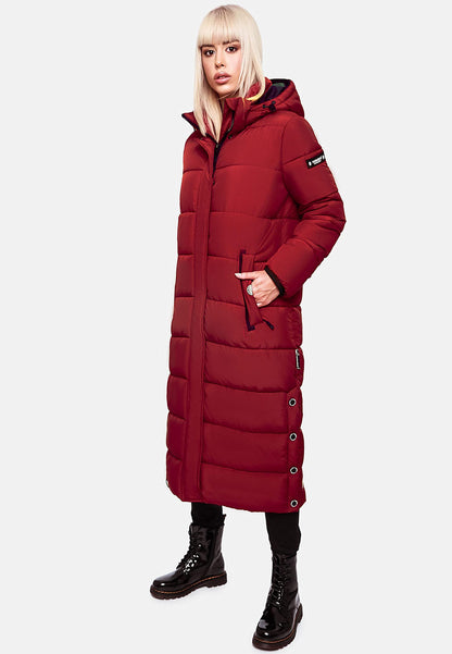 Navahoo women's winter coat Warm quilted coat long with detachable hood Isalie Dark Red size XS
