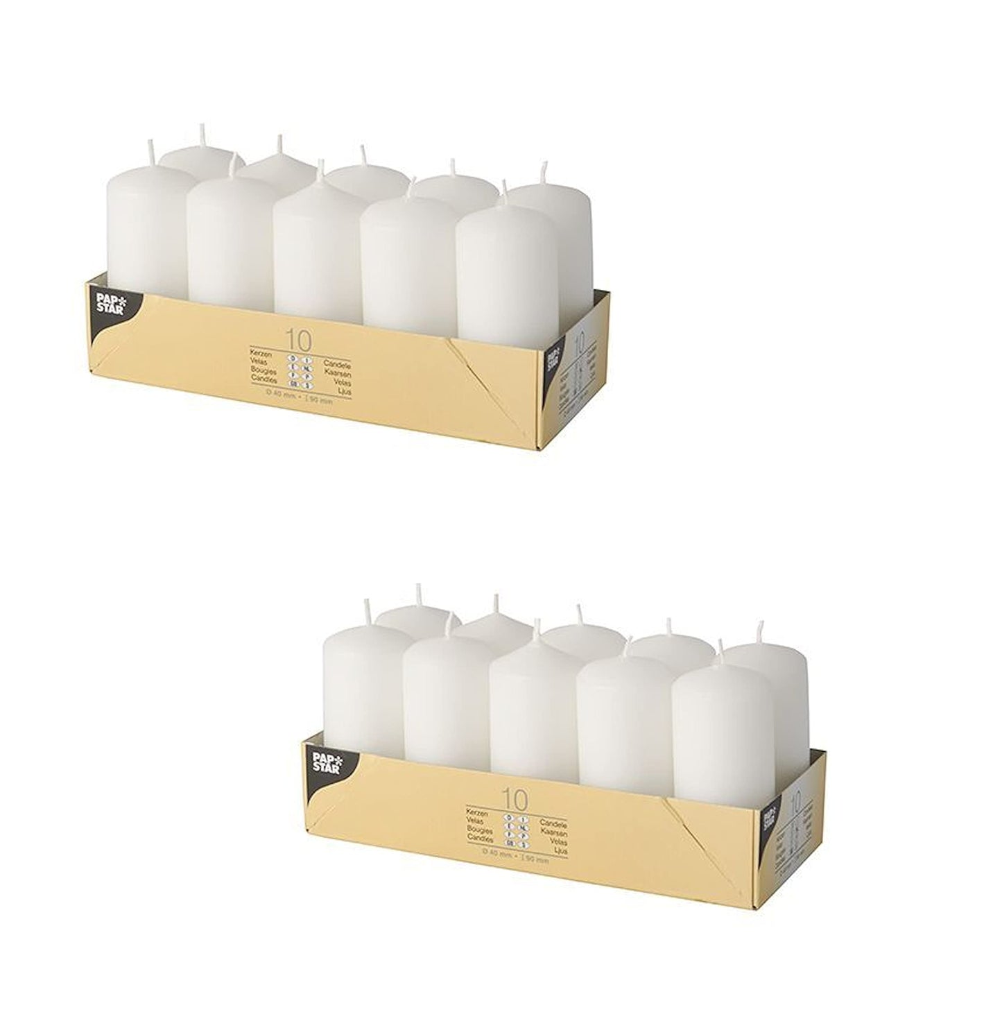 Papstar Pillar Candle White (10 pieces) Diameter 4 cm, Height 9 cm, long burning time approx. 9 hours, clean burning, for gastronomy, birthdays and celebrations, #17915 (White | Double pack)