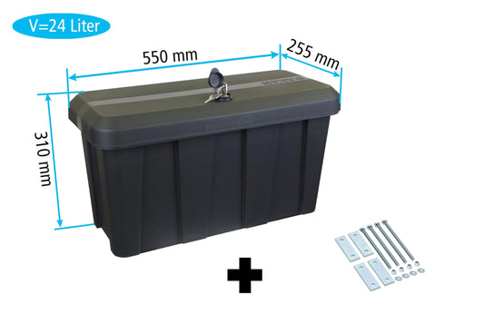 Deichselbox Daken Blackit Lite, tool box, strap box, trailer box, storage box, Daken B24-2 + mounting kit MON301, Edelstahlhaus GmbH.