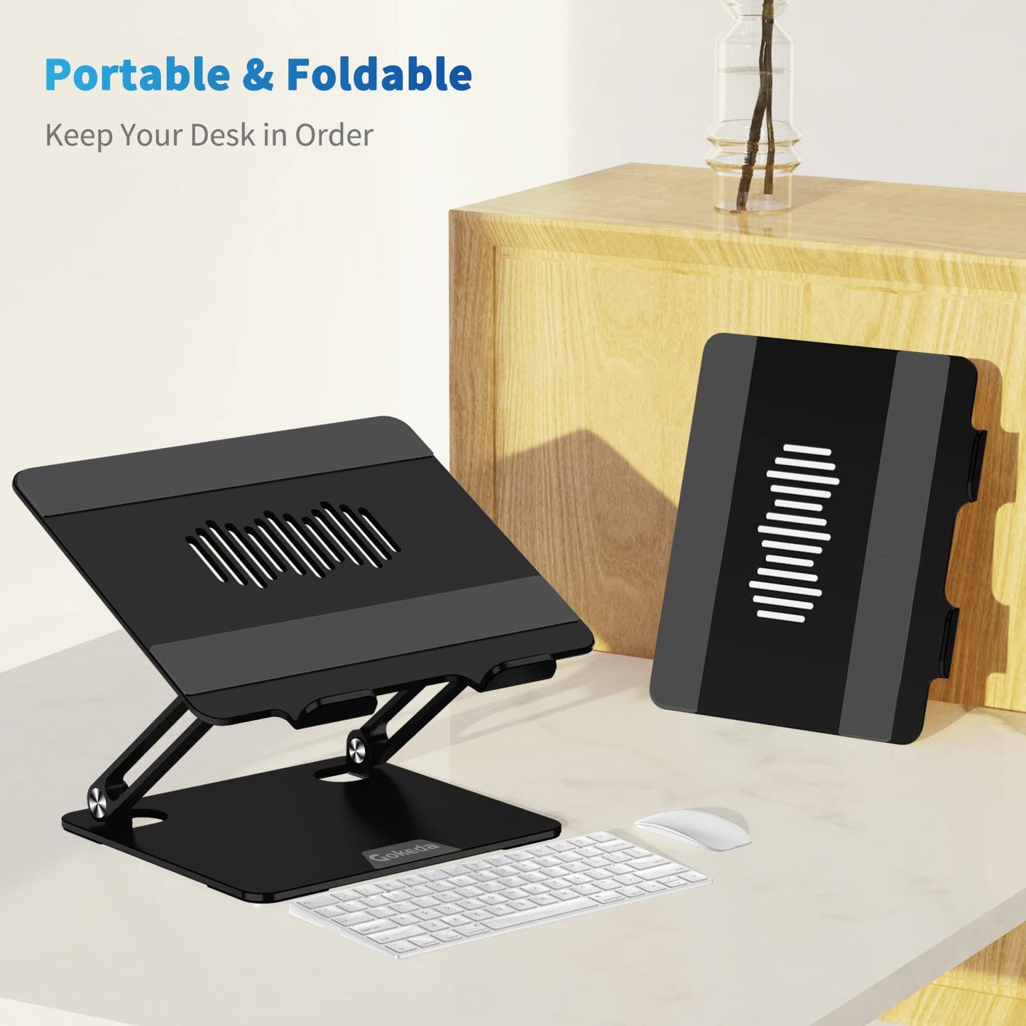 Gokeda Laptop Stand, aluminum ergonomic stand for desk, notebook stand with ventilation opening, compatible with MacBook Air/Pro, Dell, HP, Lenovo, and other 10-15.6" laptops.
