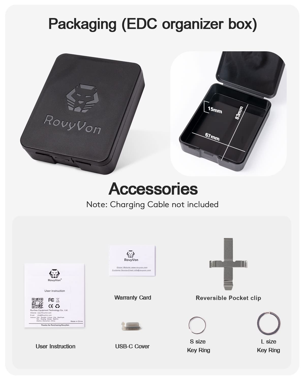 RovyVon E5 keychain flashlight, dual power sources, USB C, rechargeable and replaceable battery, EDC flashlight, 4000 K warm white emitter, mini flashlight with side light for camping