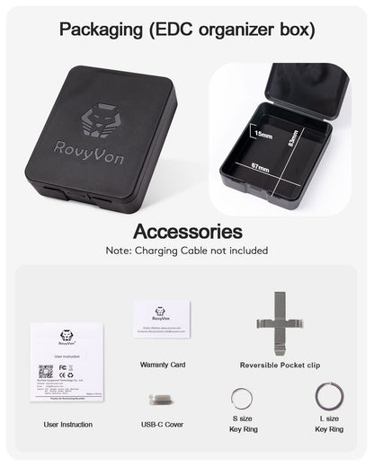 RovyVon E5 keychain flashlight, dual power sources, USB C, rechargeable and replaceable battery, EDC flashlight, 4000 K warm white emitter, mini flashlight with side light for camping