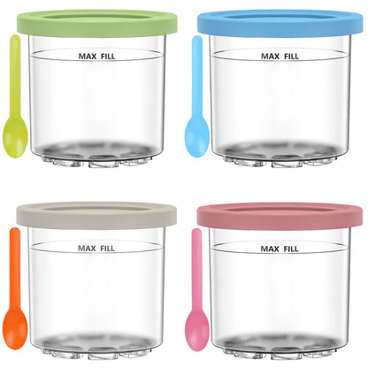 JUOENLP Replacement for Ninja Creami Pints and Lids 4Pack compatible with NC300, NC301 & NC299AMZ Series Deluxe Ice Cream Makers, Creami Pint containers with leak-proof lids, Dishwasher safe (NC300EU)