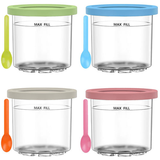 JUOENLP Replacement for Ninja Creami Pints and Lids 4Pack compatible with NC300, NC301 & NC299AMZ Series Deluxe Ice Cream Makers, Creami Pint containers with leak-proof lids, Dishwasher safe (NC300EU)