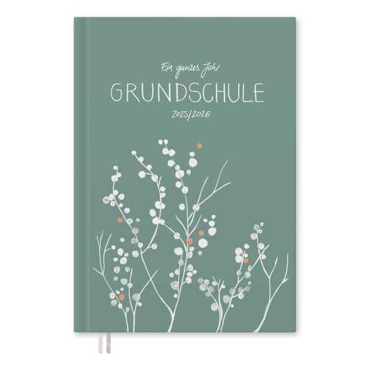 One of the Good Teacher Planners 2025 2026, A4 Elementary School Planner, 1 double page per week, Hardcover School Planner for the 25/26 school year, Mint White with Flowers, FSC Paper