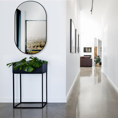 HOKO Design wall mirror oval 50 x 90 cm with metal frame matte black. Vertical and horizontal mounting possible. Oval mirror for bathroom, hallway, and bedroom. Mirror for living room, dining room.
