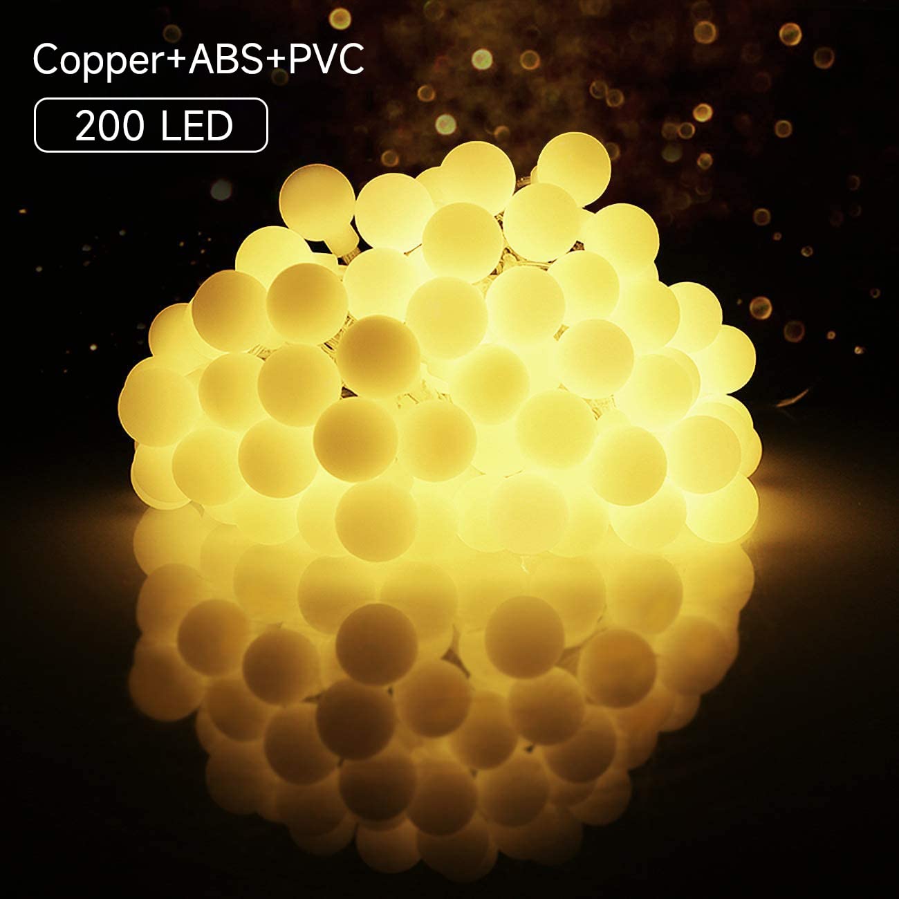 Ball String Lights, WOWDSGN 200 LEDs 20m Dimmable, plug-in party lights for indoor and outdoor, 8 light modes, energy-saving, perfect for Christmas, wedding, party, garden, warm white
