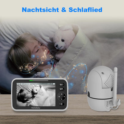 HelloBaby Baby Monitor with Camera, 3500 mAh Battery and 5 Inch Screen, 355° Pan-120° Tilt-Zoom, No-WiFi Baby Monitor, 2 Way Audio, Temperature Display, 8 Lullabies, Night Vision, HB6550