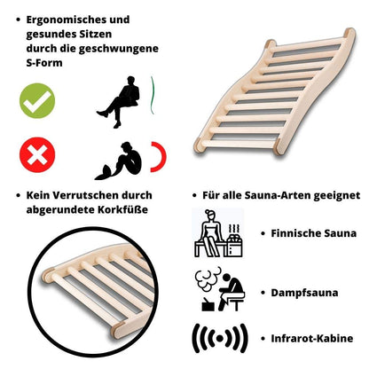 2X HOFMEISTER® Sauna backrest made of high-quality lime wood, 51 cm, ergonomically shaped, Made in Europe, non-slip sauna back support, Relax and unwind with headrest