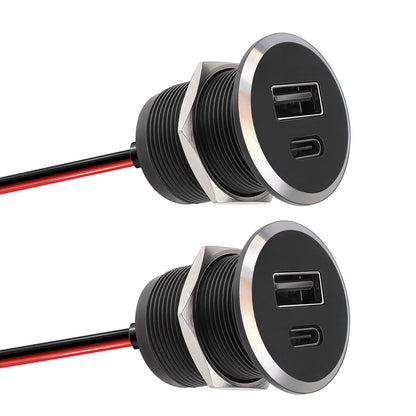 12V USB socket for RVs made of aluminum, with 24W Type C PD3.0 connection and QC 3.0. Perfect for boats, caravans, campers, trucks.