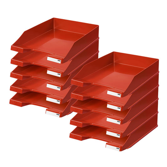 HAN Letter Tray CLASSIC, 10 pack Desk Organizer, Office Supplies, Storage compartments, Office Materials, Letter Tray, Document Tray, up to size A4/C4, 1027-X-17, red