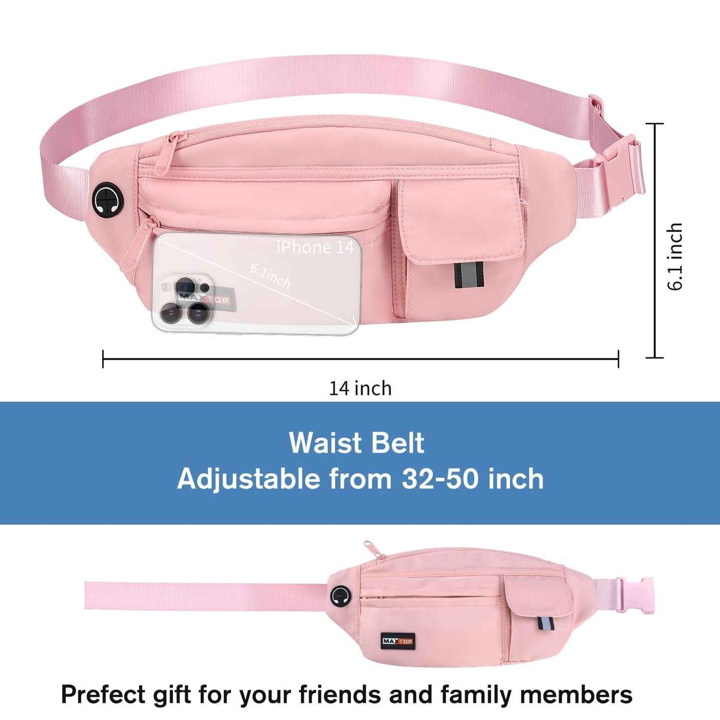 MAXTOP Waist Bag for Men and Women, Fashionable Waterproof Running Belt Pouch, Travel Money Belt, Phone Holder for Yoga, Gym, Running, Workout, Fitness, Training.
