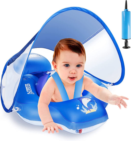 Partner Baby Swim Ring with UPF50+ Sun Canopy, Baby Swim Aid for the Pool, Adjustable Safety Seat, Toddler Pool Swim Ring for 3-36 Months - L