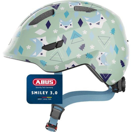 ABUS Child Helmet Smiley 3.0 - Bike helmet with low profile, child-friendly designs & space for a ponytail - for girls and boys - Light green with pattern, size M.