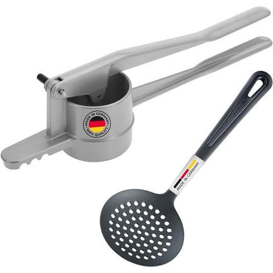 Westmark 611022E8 Spaetzle/Potato Press "Spaetzlepress Skimmer "Gentle", Aluminum, Silver/Black/Round Hole
