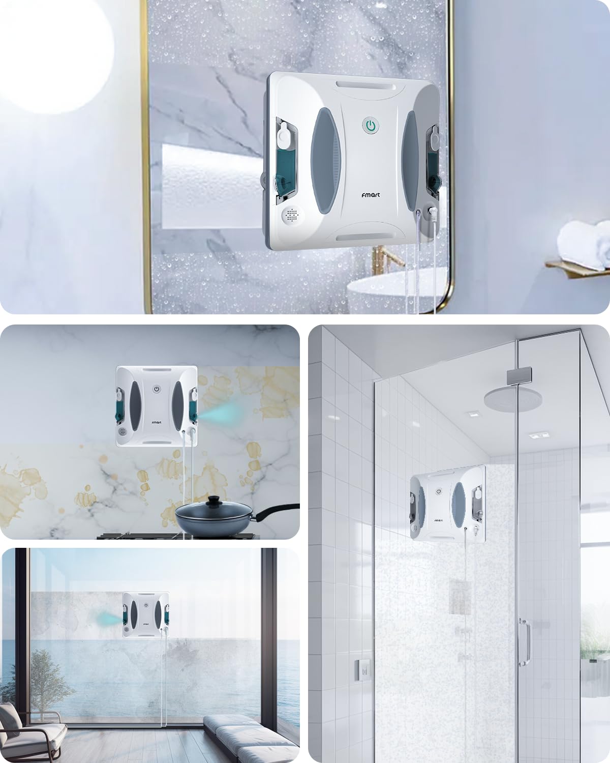 Fmart W6 window cleaning robot with spray function, automatic window robot, powerful 3800pa suction power, 50ml water tank, APP control, automatic path planning