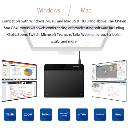 XP-PEN G640 graphic tablet 6 x 4 inches pen tablet for drawing with 20 replacement nibs OSU game pen tablet.