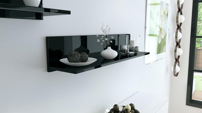 Vladon wall shelf Skadu, Made in Germany, floating shelf with practical storage, black high gloss (97.5 x 18.5 x 18.5 cm)