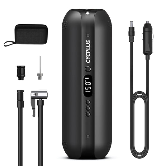 CYCPLUS air pump, 12V DC/AC 2-in-1, Max 150PSI automatic shutdown electric compressor portable bike pump mini tire pump for all bikes motorcycles and cars