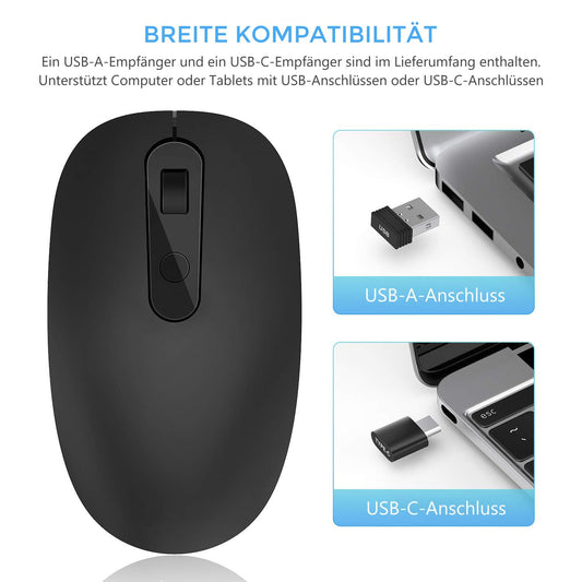 Seenda Wireless 2.4GHz Mouse [2-in-1] with USB-C Receiver - Quiet USB-C Wireless Mouse for PC, Laptop, MacBook, Tablet & Windows - 2400 DPI - Black.