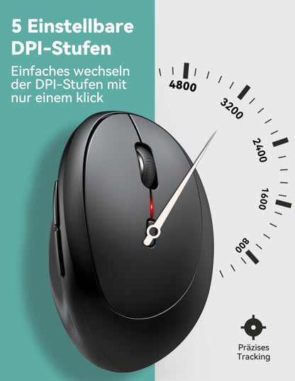 TECKNET Ergonomic Wireless Mouse, 4800 DPI Vertical Mouse, 99% Noise Reduction, 6 Buttons, 2.4G Computer Wireless Mouse, Quiet Wireless Mouse for Laptop, PC, Chromebook, Mac