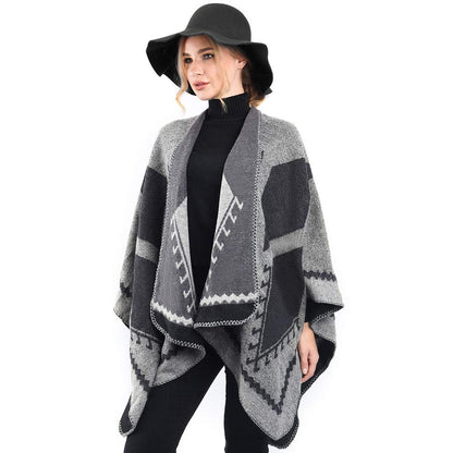 Winter Warm Poncho Scarf Wrap - Autumn Open Front Cape Windproof Knit Wool Coat Blanket Cap-Scarf Oversized Winter Blanket Reversible Thick Cardigan Coat for Women Girls Festive Gifts