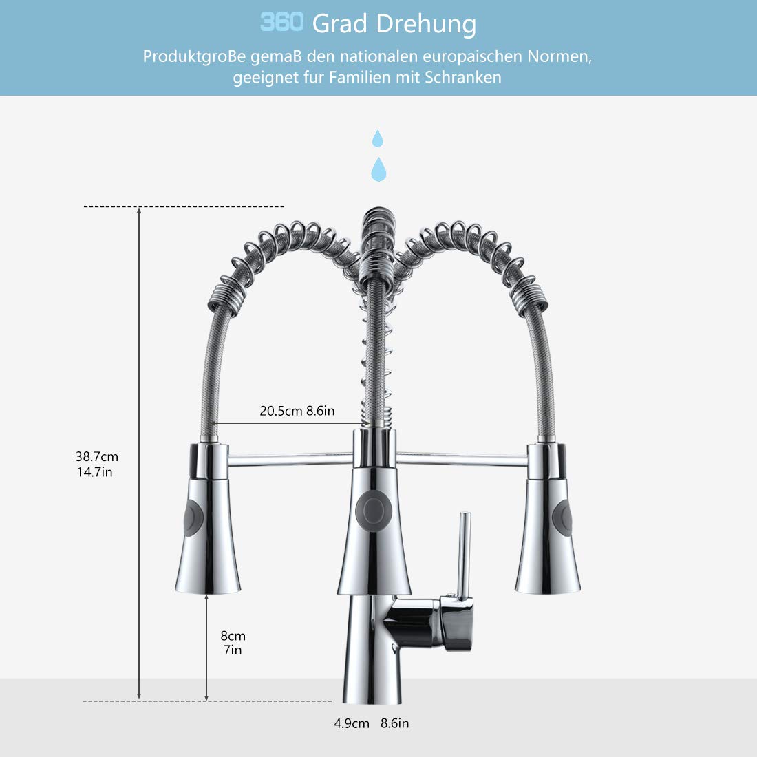 TIMACO low pressure kitchen faucet Chrome Low pressure kitchen faucet mixer tap kitchen 360° swivel faucet kitchen spiral spring faucet Chrome