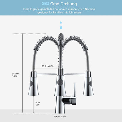 TIMACO low pressure kitchen faucet Chrome Low pressure kitchen faucet mixer tap kitchen 360° swivel faucet kitchen spiral spring faucet Chrome