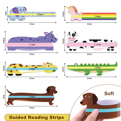 PAPERKIDDO guided reading strips, animal-shaped highlight bookmarks assist in reducing visual stress, reading rulers for kids, teachers, and dyslexics.