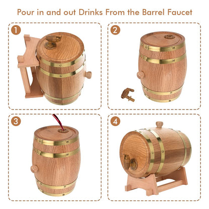 Greensen Oak Barrel 3L Wooden Barrel Wine Barrel Personalized Design Wood Whisky Barrel Liqueur Liquor Barrel for Home, Bar, Party, and Banquet, Birthday Gift
