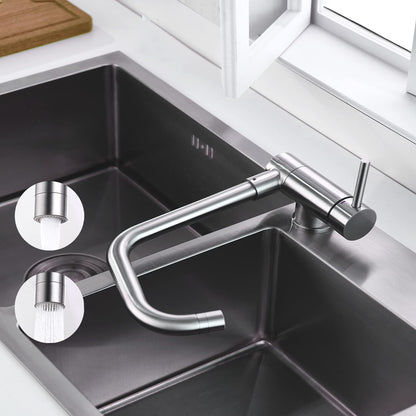 ONCE Foldable Kitchen Faucet with Sprayer, Under-Window Kitchen Tap with 67mm Fold Height, Under-Window Mount Faucet with 360° Swivel, Single Lever Mixer Tap for Kitchen, Matte