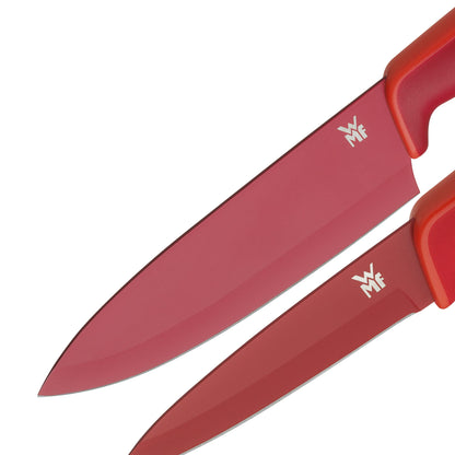 WMF Touch knife set 2-piece, kitchen knife with protective cover, special blade steel coated with non-stick coating, sharp, chef's knife, vegetable knife, red