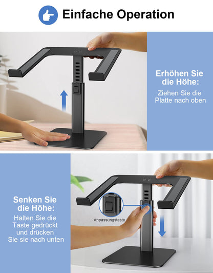 Babacom laptop stand, 8 adjustable heights aluminum cooling pads laptop stand, ergonomic ventilated laptop stand compatible with MacBook, Air, Pro, all 10"-16" notebooks - black