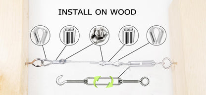 50m steel cable 2mm, 304 stainless steel cable 2mm, wire rope 2mm, M2 wire rope clamp with M5 wire rope tensioner for stainless steel cable system, stainless steel tensioning cable for outdoor use.